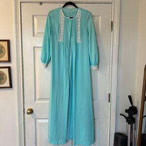 Vintage Gossard Artemis Nightgown and Robe Set Women's Small Turquoise Teal Blue